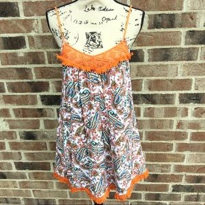 Esley Paisley Fringe Lined Babydoll Dress